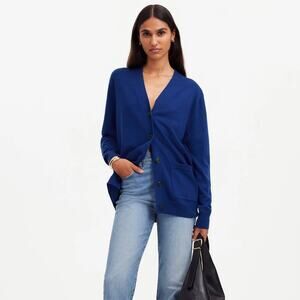 Madewell NWT 100% Merino Wool Boyfriend Cardigan Sweater Bright Cobalt Blue XS
